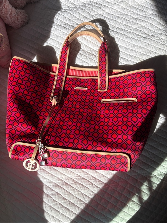 Juicy Couture Handbags - Juicy Couture Pink and Orange Large Geometric Tote with Cowhide Leather Trim
